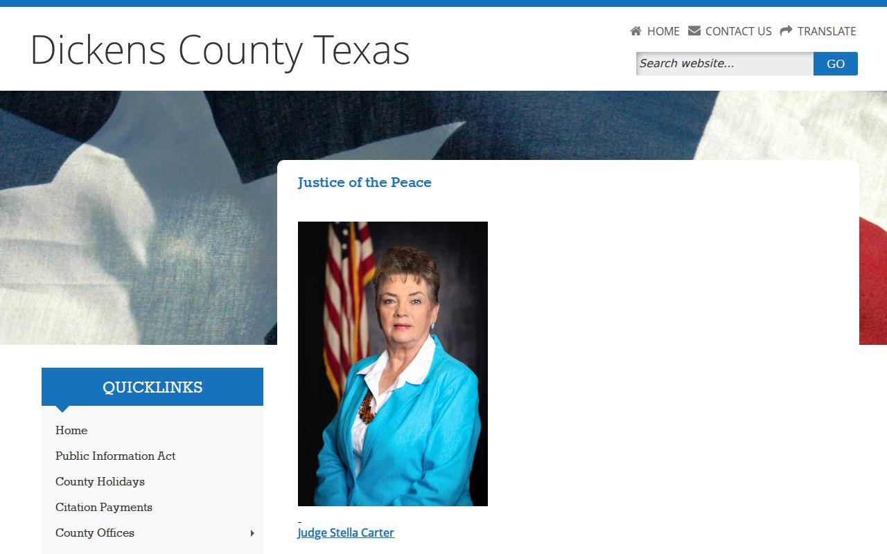 Dickens County warrant search routing through the Justice of the Peace contact page