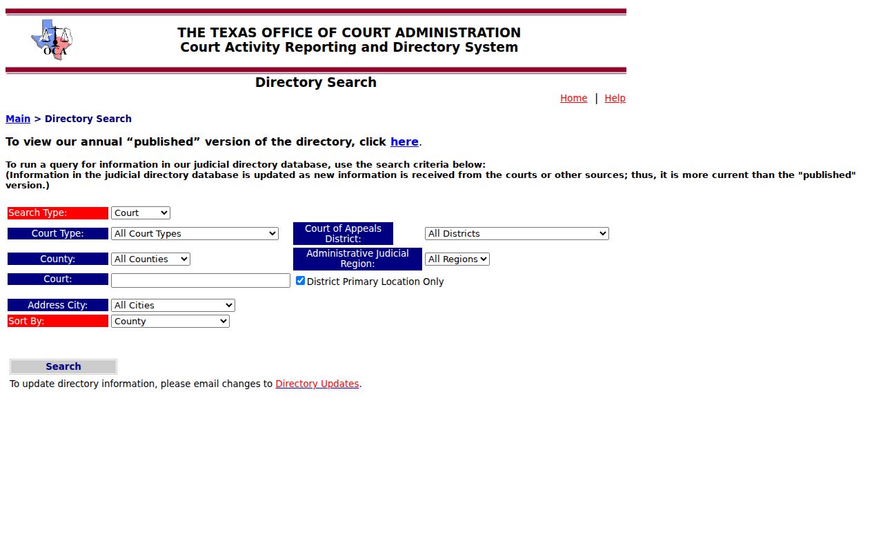 Dickens County municipal warrant research using the Texas OCA court directory search