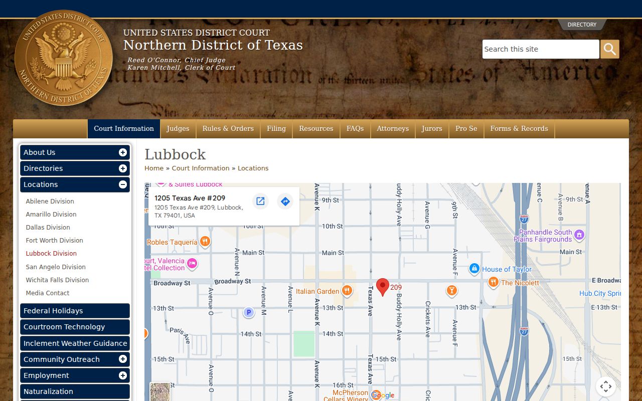 Northern District of Texas federal courthouse location information relevant to federal warrant routing