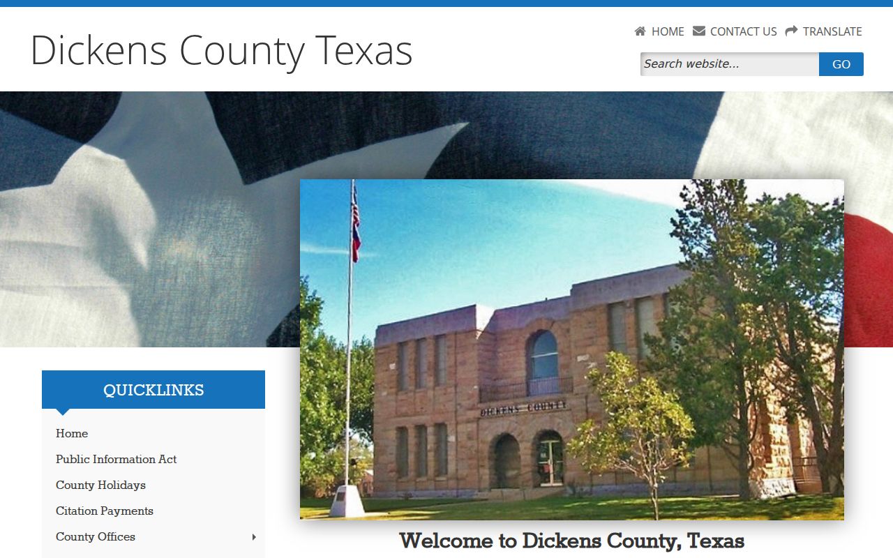 Dickens County warrant records site context from the county courthouse homepage